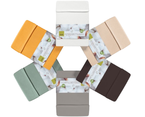 Bio-Spannbettlaken aus 100% Baumwolle - curry, eukalyptus, neu