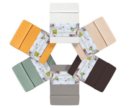 Bio-Spannbettlaken aus 100% Baumwolle - curry, eukalyptus, neu